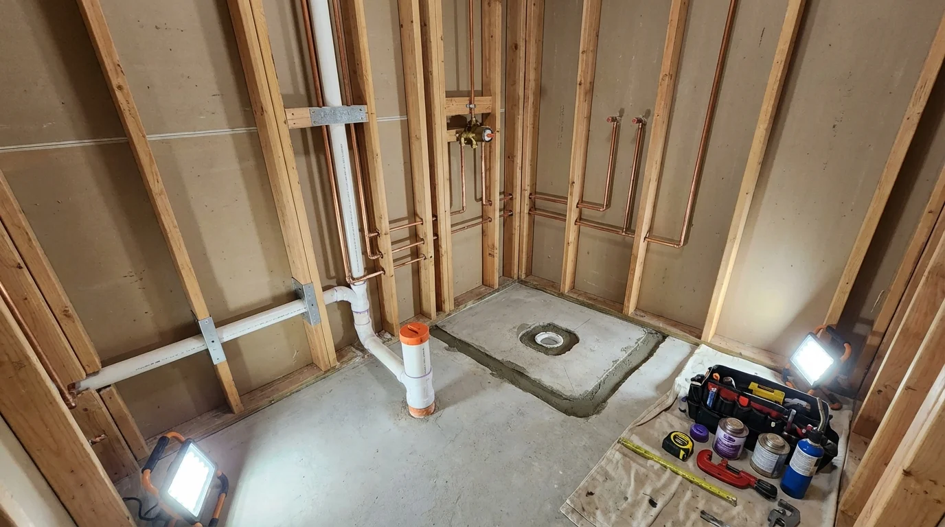 Bathroom rough-in plumbing during remodel by Johns Plumbing LLC in Pascagoula