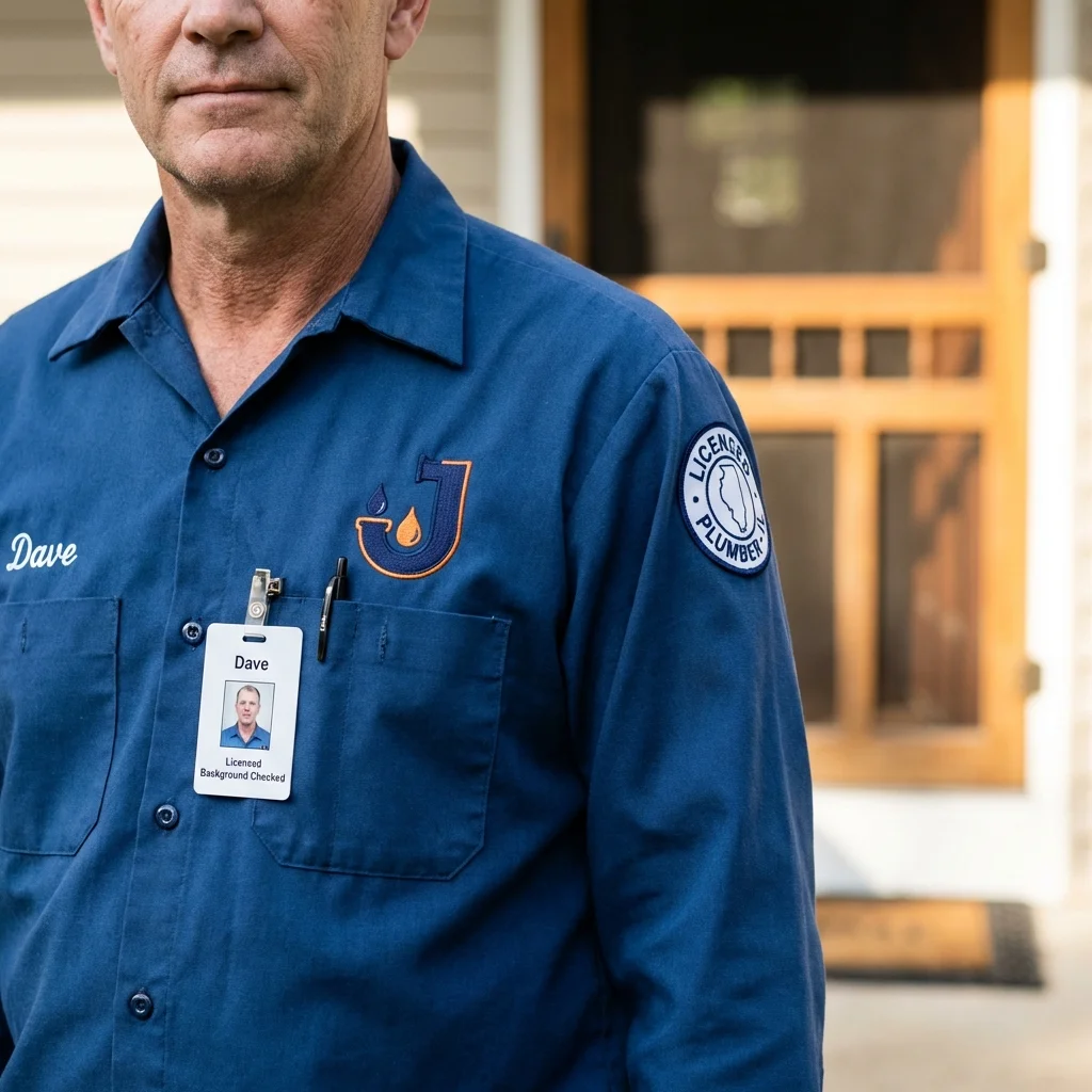 Licensed plumber showing ID badge in Pascagoula, MS