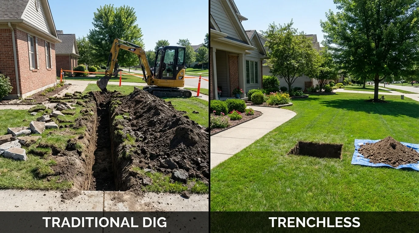 Trenchless sewer repair with minimal yard damage versus traditional excavation in Pascagoula, MS